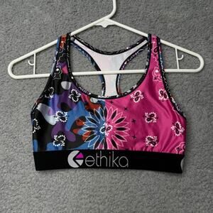 Ethika Sports Bra Women's Medium Blue and Pink Floral Racerback